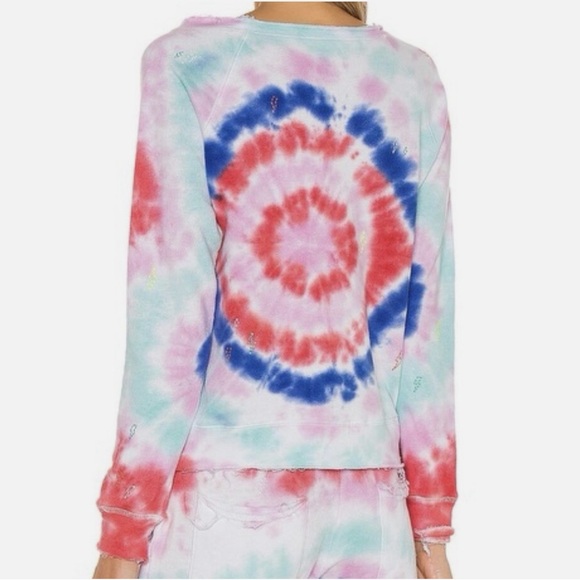 CHASER Linen/ Cotton Blend Tie Dye long sleeve comfy embroidered sweatshirt⚡️❤️✨ - Picture 3 of 9